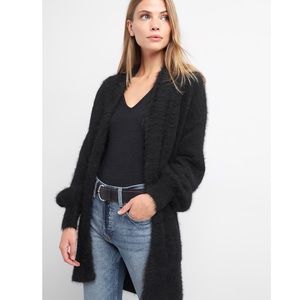 balloon sleeved feather knit cardigan